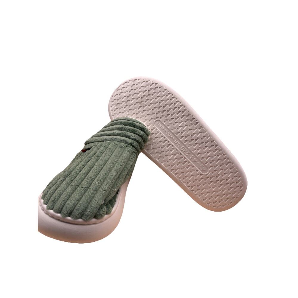 Green Corduroy Indoor Slippers | EU 42–43 Soft Plush House Shoes